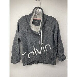Calvin Klein Womens Sweatshirt Gray Extra Small XS Roll Tab Sleeves Logo